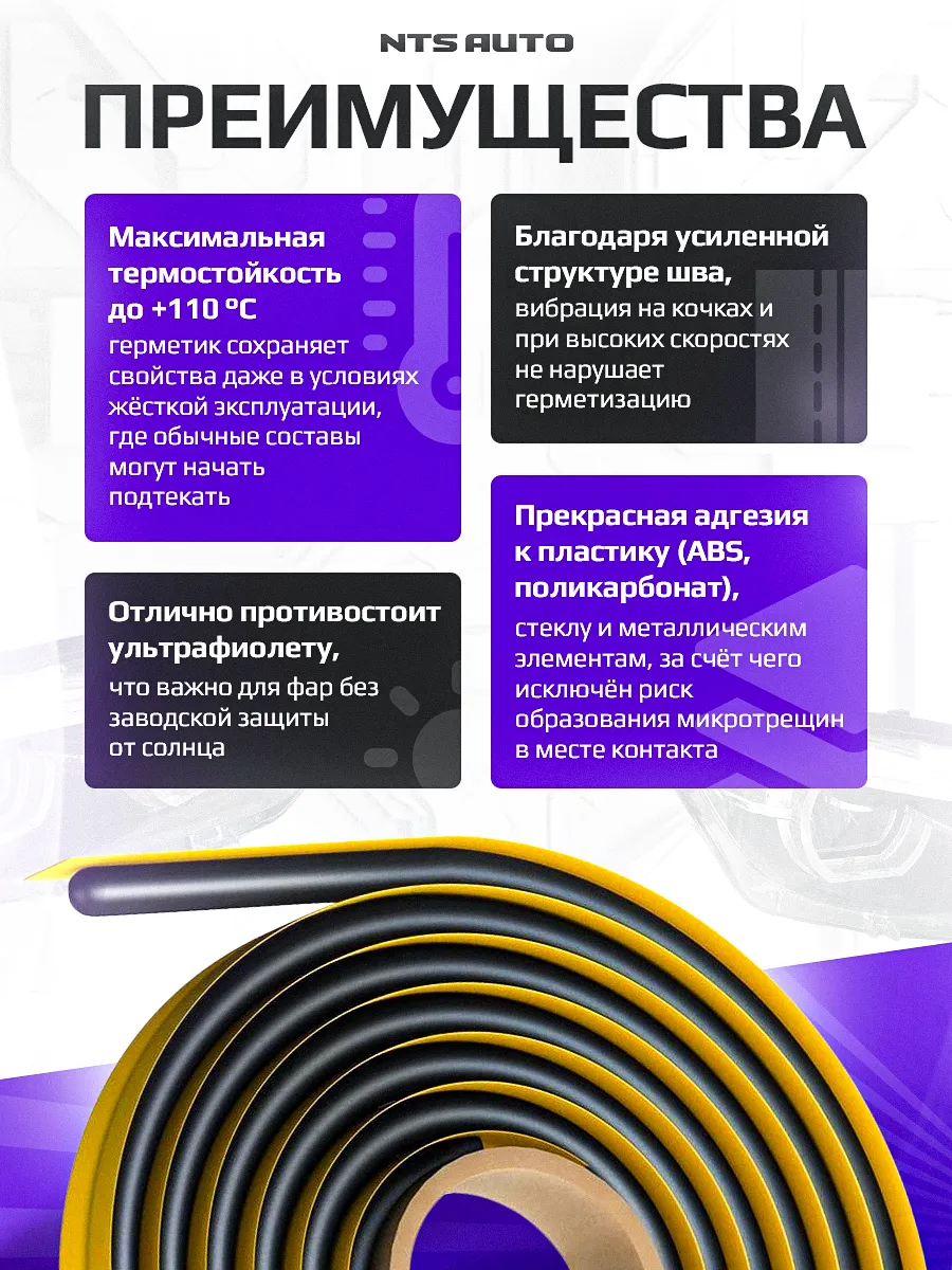 Ленточный герметик для фар 10ммX4.5M ЧЕРНЫЙ