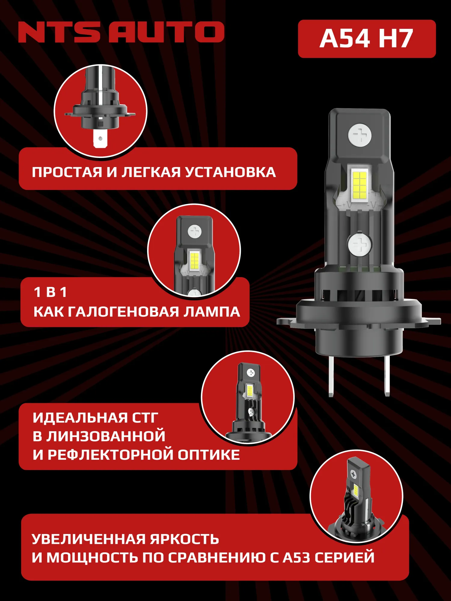 Светодиодные лампы A54 H7/H18 6300К